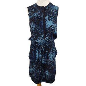 Rebecca Taylor Dress Women's 8 Silk Sleeveless Pockets Blue Animal Print
